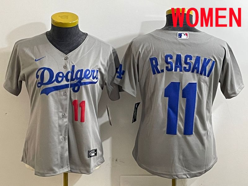 Women Los Angeles Dodgers #11 R.Sasaki Grey Game 2025 Nike MLB Jersey style 6